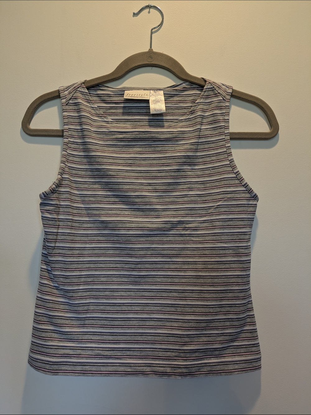 Danskin Women's Striped Tank Top in Gray, Pink and Blue Size Large